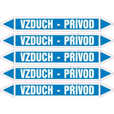 Grafiko | Vzduch - přívod - dle ČSN 13 0072 - Materiál Samolepící PVC folie, Rozměr aršík 5ks šipka 350x52mm