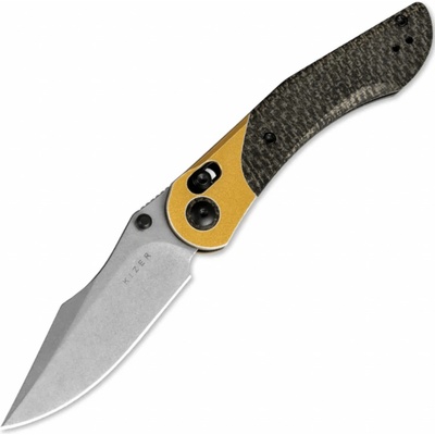 Kizer Clutch Lock Mini Mystic Paul Munko Nitro-V Aluminium+Burlap Micarta V3636A2