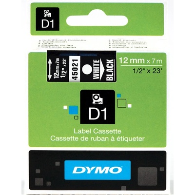 Páska Dymo D1 12 mm bílý tisk/černý podklad, 45021, S0720610