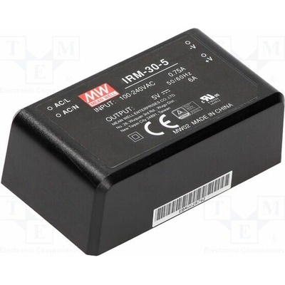 MEAN WELL IRM-30-5 Měnič: AC/DC; 30W; Uvst: 85÷264VAC; 5VDC; Ivýst: 6000mA; OUT: 1; 83%