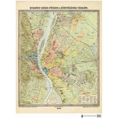 Topo Map Budapešt 1906 - nástěná historická mapa 65 x 86 cm Varianta: bez rámu v tubusu, Provedení: laminovaná mapa v lištách