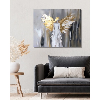 ZUTY Obrazy na stenu - Biely anjel so zlatými krídlami Rámovanie: vypnuté plátno na rám, Rozmer: 80x100 cm