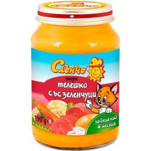 Слънчо Месно-зеленчуково пюре Слънчо - Телешко със зеленчуци, 190 g (2576) - baby