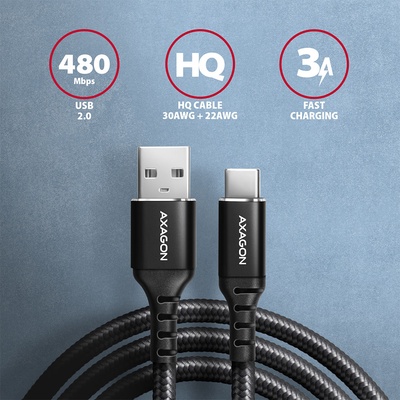 AXAGON BUCM-AM10AB 1 м кабел за данни и зареждане Type C - USB черен (BUCM-AM10AB)