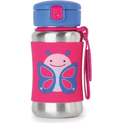 Skip Hop Zoo Straw Bottle nerezová láhev na vodu s brčkem Butterfly 12 m+ 350 ml