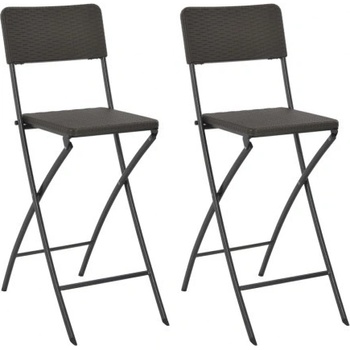 vidaXL Skladacie barové stoličky 2ks, HDPE+oceľ,hnedé, ratanový vzhľad