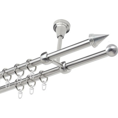 OK-GarnýžeCZ Garnýž kovová dvouřadá 19mm Hrot nerez 230 cm do stropu / kroužky s háčkem