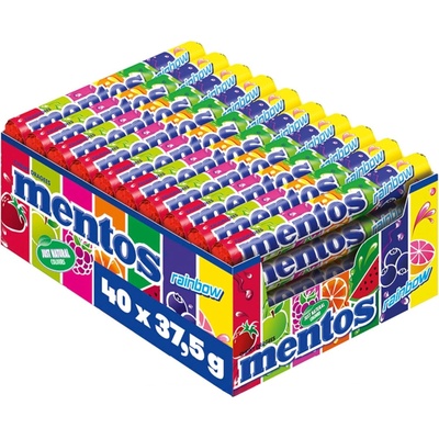 Mentos Дъвчащи бонбони Mentos Rainbow с вкус на плодове, кутия 40 x 37.5 г