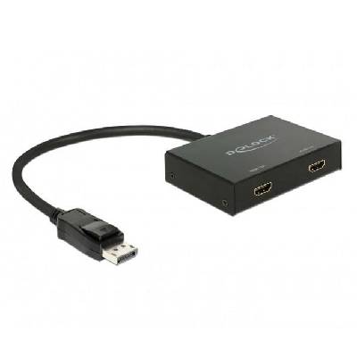 HDMI сплитер DeLock 87666, от DisplayPort(м) към 2x HDMI(ж), 4К@30Hz, до 192kHz аудио честотен диапазон (87666)