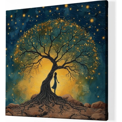 Obraz na plátně - Strom života a dívka Sunrael FeelHappy.cz Rozměr obrazu (Šířka x Výška): 110 x 110 cm