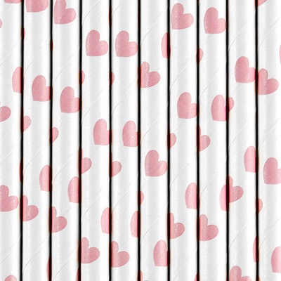 Partydeco Papírové brčka růžové srdce 19,5 cm 10 ks