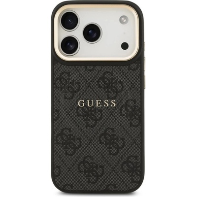 GUESS Гръб Guess PU Leather 4G Gold Frame MagSafe Case за iPhone 17 Pro - Черен