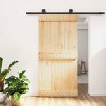 vidaXL Преплъзваща се врата 100 x 210 cm Естествено и черно (3444991)