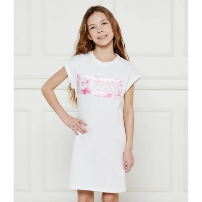 Guess Спортна ежедневна рокля в бяло за момиче с розов надпис Guess