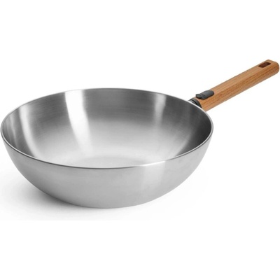 Woll Nerezová wok pánev Logic Steel s dřevěnou odnímatelnou rukojetí, Ø 30 cm 11030WLCS