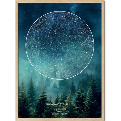 Jen tak z lásky Hvězdná mapa Vašeho životního okamžiku Rozměr plakátu: 50 × 70 cm (tištěný plakát), Barva pozadí: Les, Volba rámu: Černý dřevěný rám – Zboží Dáma