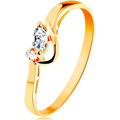 Šperky Eshop Zlatý prsten čiré broušené zrnko a kulatý zirkonek lesklý oblouk S3GG155.28