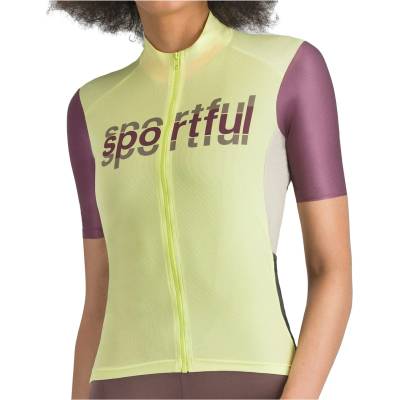 Sportful Дамска фланелка с къс ръкав за колоездене Sportful Women's Supergiara Logo Jersey Cycling jersey - Shadow Lime / Bordeaux - размер XL (156-2556-0215)