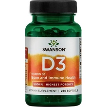 Swanson Vitamin D3 5000 IU Vyšší účinnost 250 kapsúl