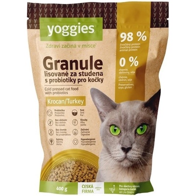 Yoggies Granule s krocaním masem pro kočky lisované za studena s probiotiky 400 g