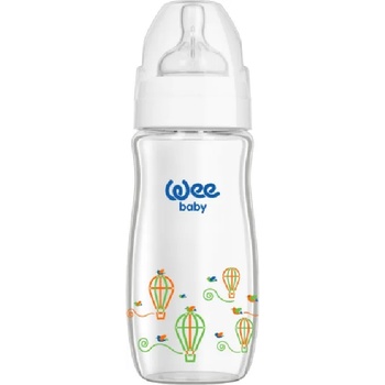 Wee Baby Бебешко шише от топлоустойчиво стъкло Wee Baby Classic Plus, 180 ml, бяло (140)