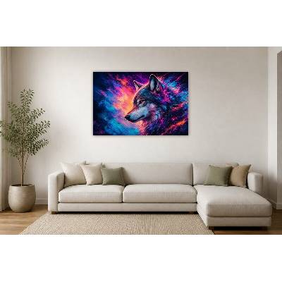 Obraz na plátně – Vlk v neonových barevných tazích 135 × 90 cm