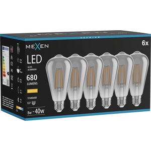 Mexen Vintis 6x LED филaментна крушка E27, ST64, 8W, Топло - 2700K, 680 lm, пушена (L152-E27-0827-70x06)