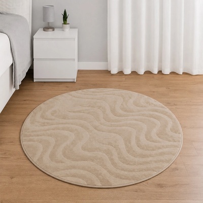 Takoy Koberec okrúhly s priemerom 120cm vzor vlny svetlo hnedý-HT-00426 | Ø 120 cm