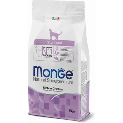 MONGE Natural Superpremium Sterilised suché krmivo s kuracím pre dospelé sterilizované mačky 1,5 kg