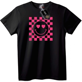 NOONEBRAND Тениска Усмивка със сърчица на квадрати - 2XL, Black