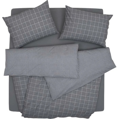 SCANquilt Obliečky flanel kocka prúžok sivá 140x200 70x90