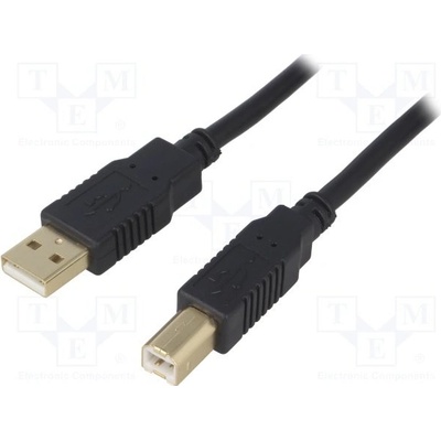 BQ Cable CAB-USB2AB/1.0G-BK USB 2.0, USB A vidlice, USB B vidlice, zlacený, 1m, černý