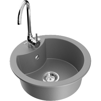 Mexen Diego гранитна мивка с 1 корито с кухненски смесител Telma, сива - 6512-71-670200-00 (6512-71-670200-00)