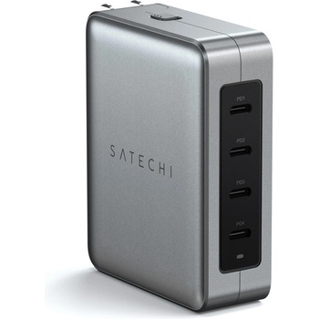 Satechi Travel Chrager 145W USB-C 4-Port (4x USB-C PD, UK-EU-AU-US adapte & mesh bag inc. ) - Space Grey (ST-W145GTM)