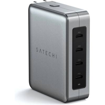 Satechi Travel Chrager 145W USB-C 4-Port (4x USB-C PD, UK-EU-AU-US adapte & mesh bag inc. ) - Space Grey (ST-W145GTM)