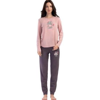 Дамска пижама в цвят пудра и мока със слонче