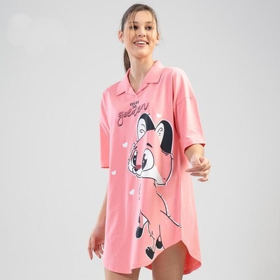 Памучна розова нощница с яка и лисиче