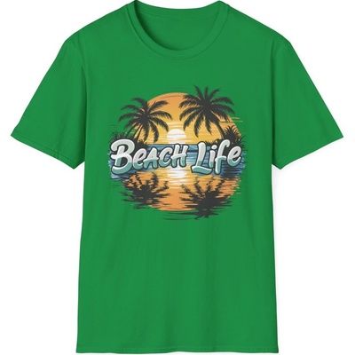 Plážové tričko s potiskem Beach Life unisex Softstyle Irish Green