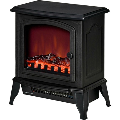 Homcom Volně stojící Elektrický krb s efektem plamene 2 režimy ohřevu 1000 W/2000 W tvrzené sklo 36,5 x 24 x 45,5 cm černá