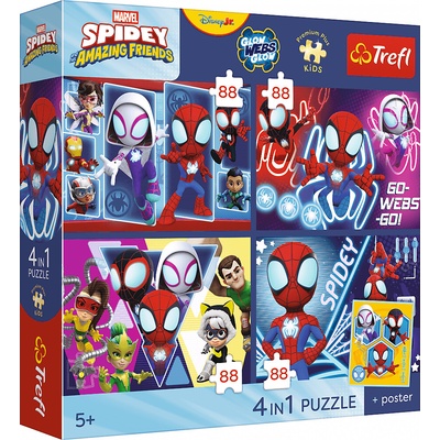 TREFL Premium Plus Kids Spidey a jeho úžasní přátelé Pavoučí den 4x88 dílků