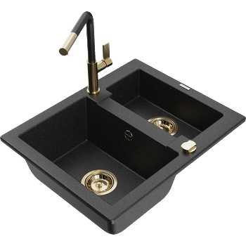 Mexen Carlos гранитна мивка с 1, 5 камери с кухненски смесител Flora, черен/сребърен металик - 6518-73-670401-57-G (6518-73-670401-57-G)