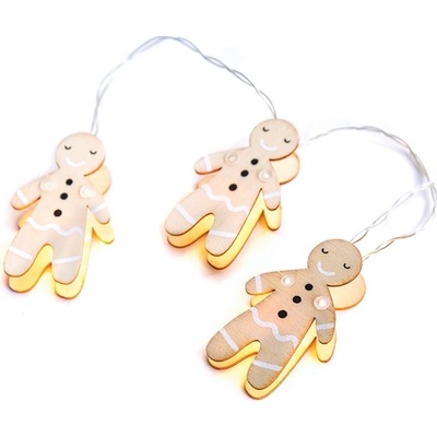 ACA Lighting LED vianočné girlanda drevené perníčky teplá biela 2x batéria AA 160 cm IP20