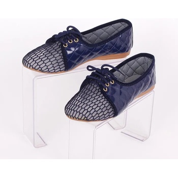 Сини лачени обувки с връзки и декорация мрежа в предната част