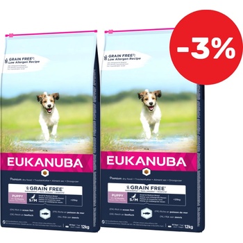 Eukanuba Grain Free Puppy Small/Medium Breed s lososom 2 x 12 kg