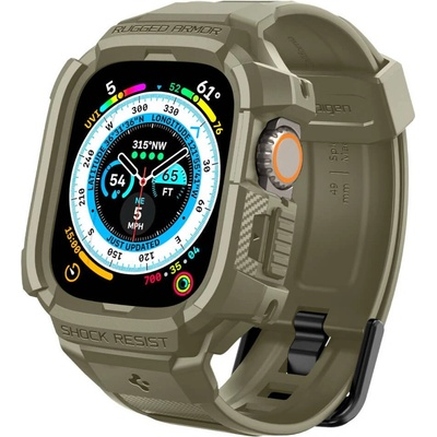 Spigen Удароустойчив TPU кейс с вградена каишка за Apple Watch Ultra, Ultra 2, Ultra 3 49 мм - Spigen Rugged Armor Case Pro (зелен) (ACS05915)