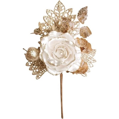 MagicHome Vetvička Vianoce s ružou krémová 25.5cm bal. 6ks ST8090748