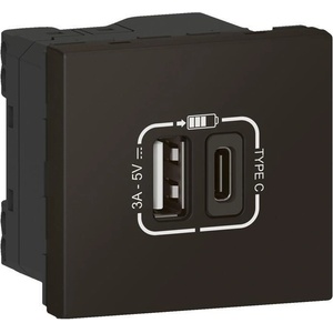 Legrand Розетка 2хUSB за зареждане тип A+C 3A 15W 2 мод. цвят Черен Mosaic - 079193L (079193L)