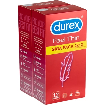 Durex Feel Thin - истинско усещане презервативи (2x12бр)