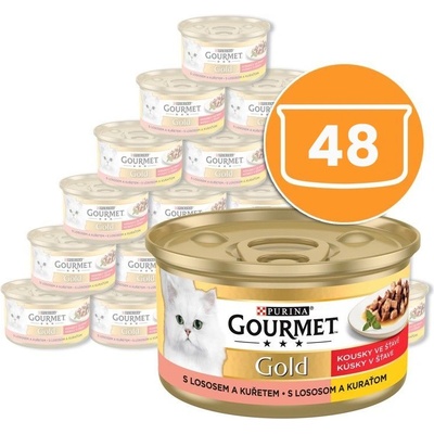 Gourmet Консерва Gourmet GOLD - парчета в сос с сьомга и пиле, 48 x 85г