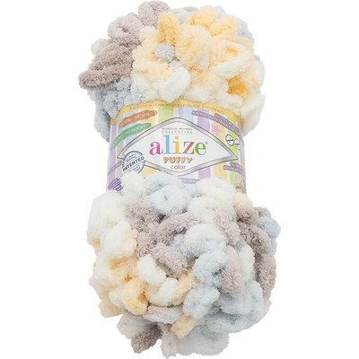Vlnika Puffy color 100 g, 6463 biela, sv. modrá, béžová, sv. hnedá